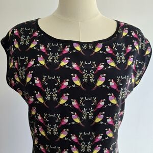 NWT CeCe Cynthia Steffe Bitsy Love Bird Print Dress Ruffle Hem - Size 2 / XS / S